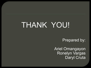 THANK YOU!
Prepared by:
Ariel Omangayon
Ronelyn Vargas
Daryl Cruta
 