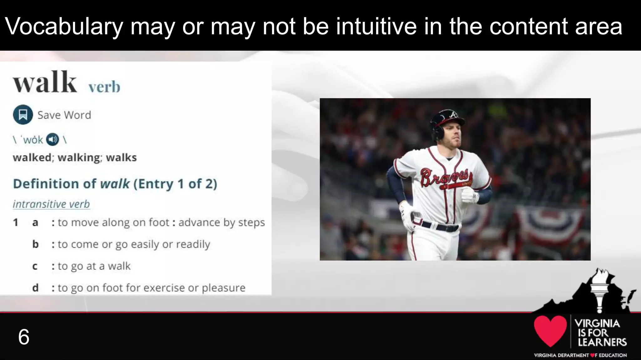 6
Vocabulary may or may not be intuitive in the content area
 