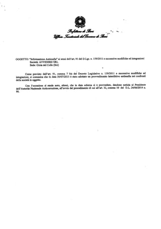 Interdittiva antimafia alla Società Avvenire