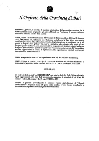 Interdittiva antimafia alla Società Avvenire
