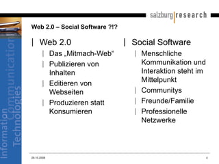 Web 2.0 – Social Software ?!? <ul><li>Web 2.0 </li></ul><ul><ul><li>Das „Mitmach-Web“ </li></ul></ul><ul><ul><li>Publizier...