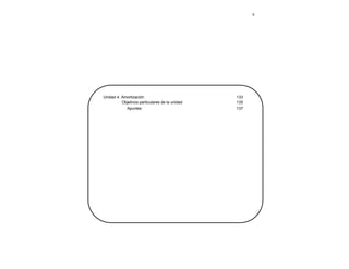 6
Unidad 4. Amortización 133
Objetivos particulares de la unidad 135
Apuntes 137
 