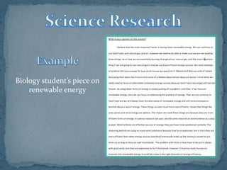 Biology student’s piece on
    renewable energy
 