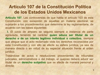 Artículo 107 de la Constitución Política
    de los Estados Unidos Mexicanos
Artículo 107. Las controversias de que habla ...