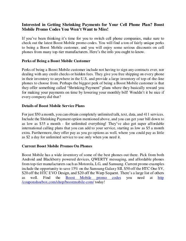 Interested in getting shrinking payments for your cell phone plan boost