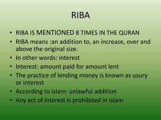 Interest Riba Interest free economy promulgated by the qur’an | PPTX