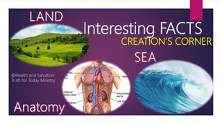 Interesting FACTS
CREATION’S CORNER
@Health and Salvation
Truth for Today Ministry
 