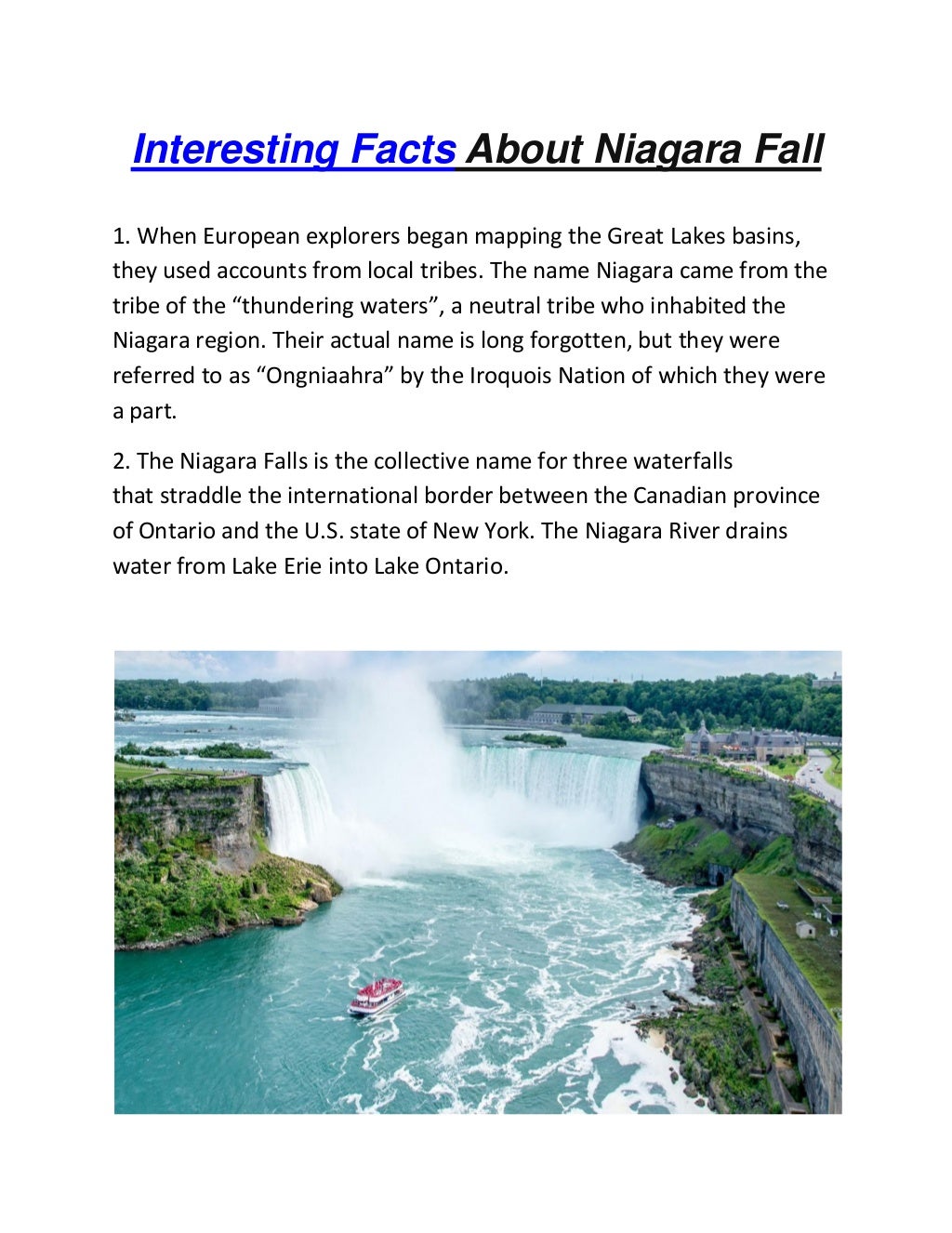 Interesting facts about niagara fall