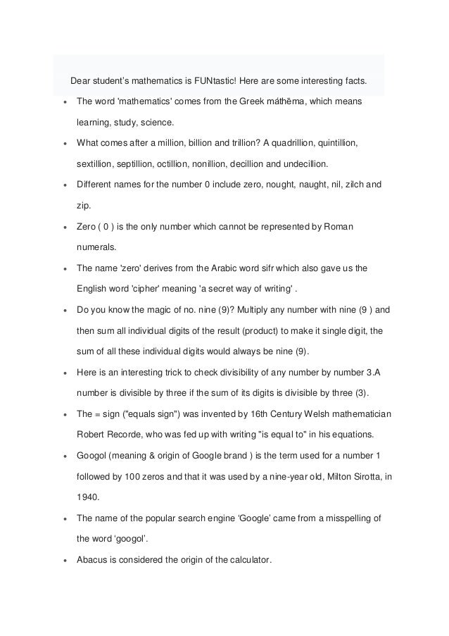 Interesting Maths facts