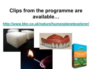 Clips from the programme are
             available…
http://www.bbc.co.uk/nature/humanplanetexplorer/
 