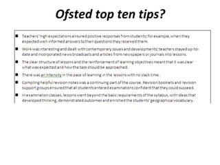 Ofsted top ten tips?
 