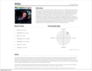 Design Persona
Brand Traits
Voice
Personality Map
Overview
unfriendly friendly
dominant
submissive
WSOL
WSOL takes on the ...