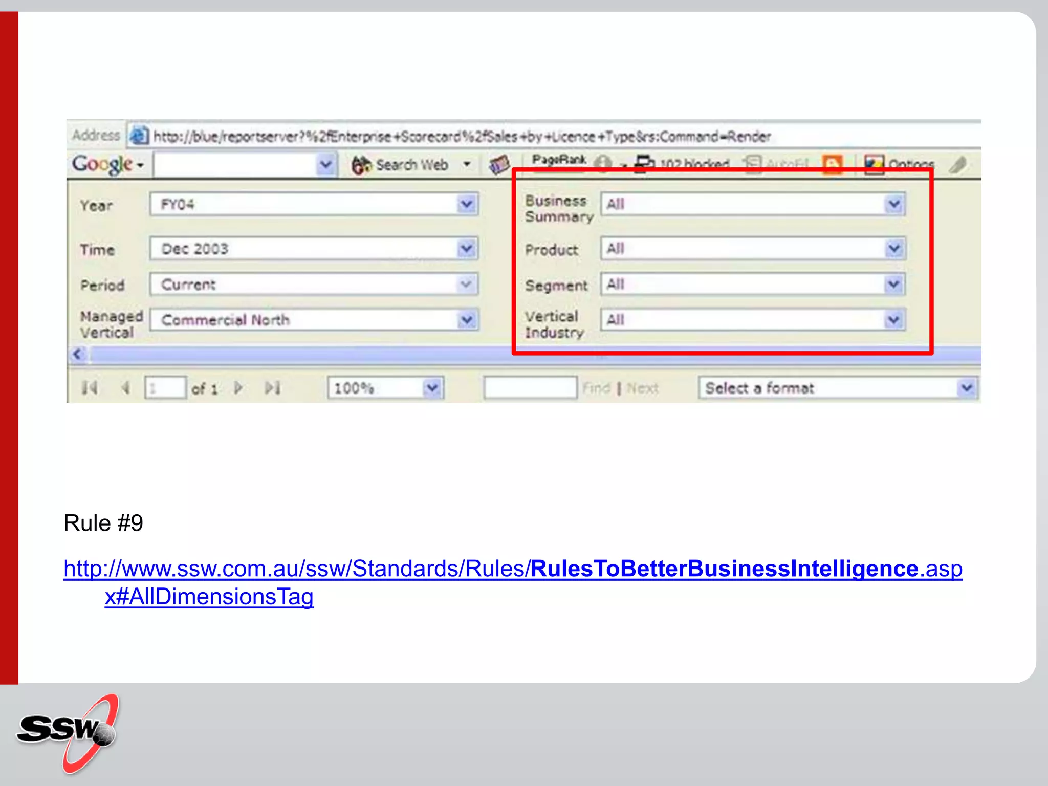 Rule #9
http://www.ssw.com.au/ssw/Standards/Rules/RulesToBetterBusinessIntelligence.asp
x#AllDimensionsTag
 