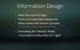 Information Design
•   Adds Structure to Data
•   Points out important Datapoints
•   Often works with known Symbols
    e.g. Traﬃc Symbols or Symbols of Systems related to the App


•   Is breaking the “beauty”-Rules
    → but does so only when it’s “right”



                  oct 8th 2009 cocoaheads wien presentation • © Samo Korošec 2009
 