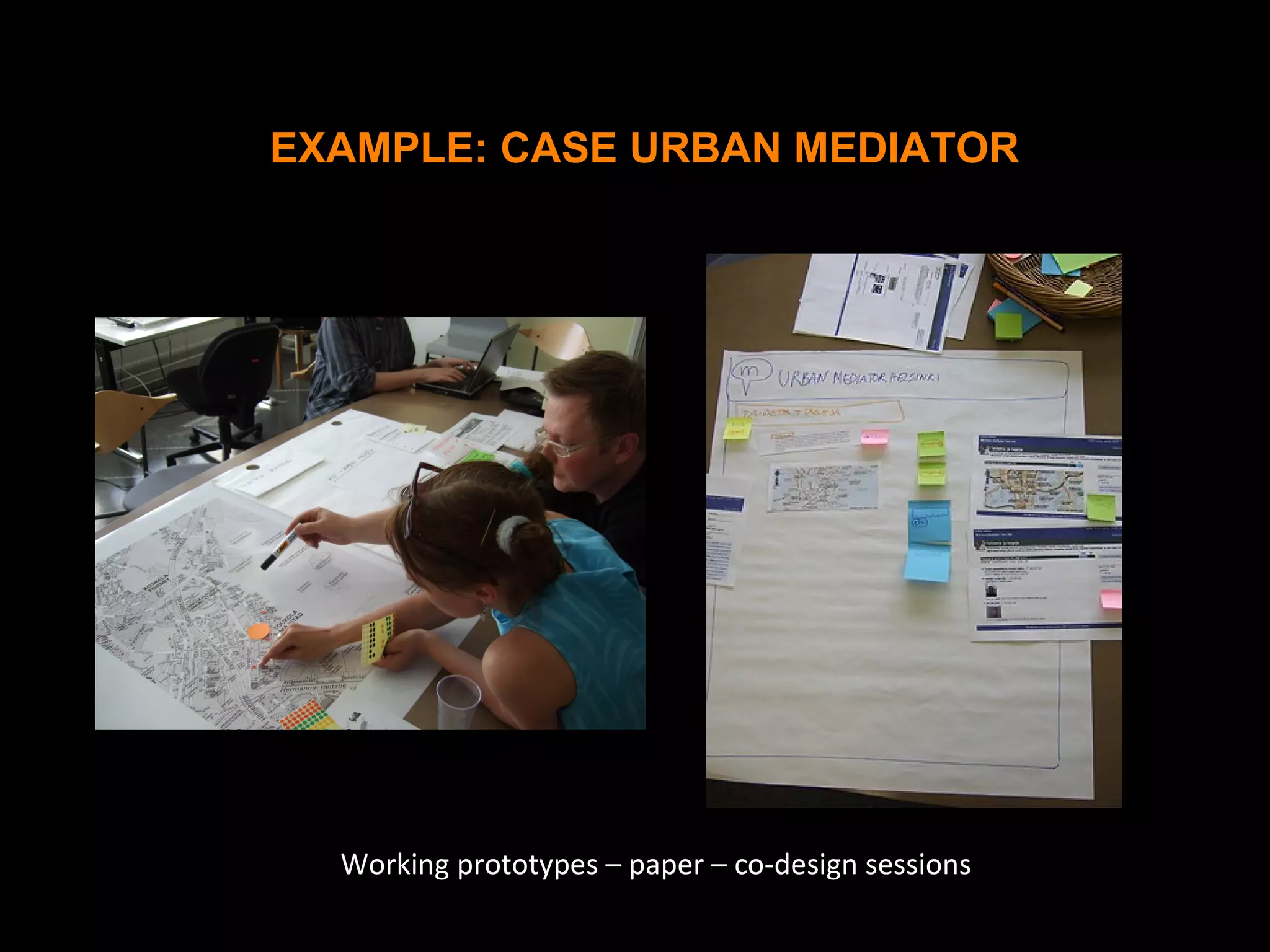 Working prototypes – paper – co-design sessions
EXAMPLE: CASE URBAN MEDIATOR
 