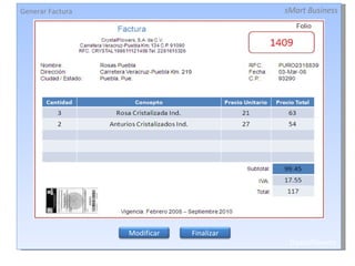 Generar Factura sMart Business CrystalFlowers Modificar Finalizar 