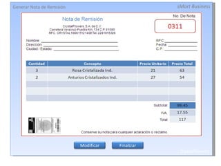 Generar Nota de Remisión sMart Business CrystalFlowers Modificar Finalizar 
