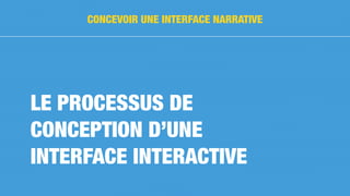 LE PROCESSUS DE
CONCEPTION D’UNE
INTERFACE INTERACTIVE
CONCEVOIR UNE INTERFACE NARRATIVE
 
