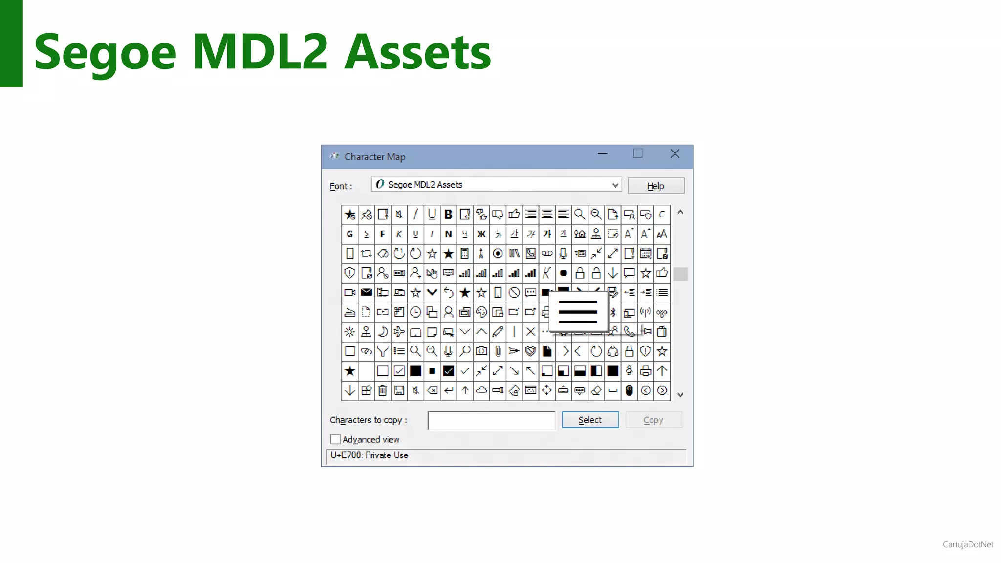 CartujaDotNet
Segoe MDL2 Assets
 