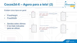 Cocos2d-X – Agora para a tela! (2)
Existem cinco tipos em geral:
• FixedHeight
• FixedWidth
• Sendos estes últimos
2 os mais indicados
para se utilizar.
 