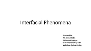 Interfacial Phenomena
Prepared by ,
Mr. Snehal Patel
Assistant Professor,
Sumandeep Vidyapeeth,
Vadodara, Gujarat, India.
 