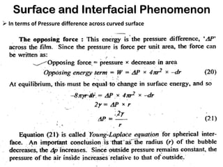 Surface and Interfacial Phenomenon
➢ In terms of Pressure difference across curved surface
 