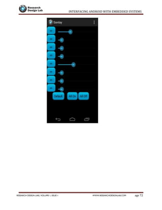INTERFACING ANDROID WITH EMBEDDED SYSTEMS
Page 72RESEARCH DESIGN LAB | VOLUME 1, ISSUE 1 WWW.RESEARCHDESIGNLAB.COM
 