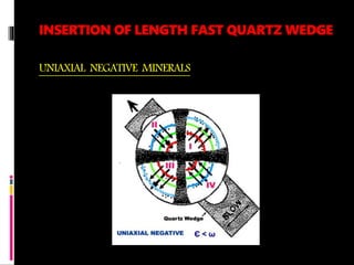 INSERTION OF LENGTH FAST QUARTZ WEDGE
UNIAXIAL NEGATIVE MINERALS
 