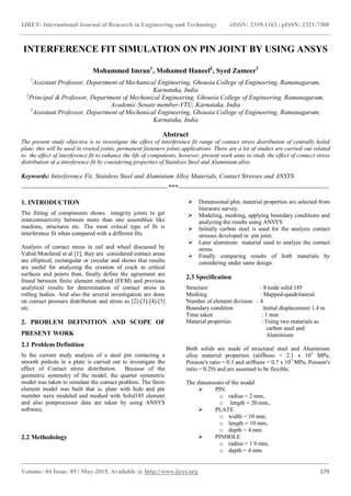 Interference fit simulation on pin joint by using ansys | PDF