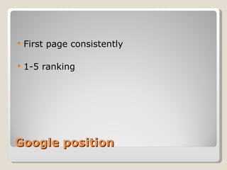 Google position First page consistently 1-5 ranking