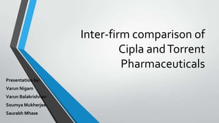 Inter-firm comparison of
Cipla andTorrent
Pharmaceuticals
Presentation by:
Varun Nigam
Varun Balakrishnan
Soumya Mukherjee
Saurabh Mhase
 
