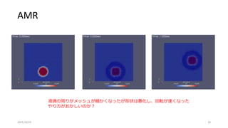 AMR
2021/10/24 18
液滴の周りがメッシュが細かくなったが形状は悪化し、回転が速くなった
やり方がおかしいのか？
 