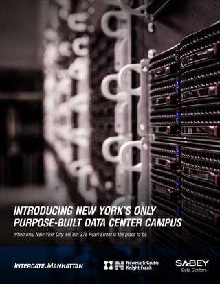 INTRODUCING NEW YORK’S ONLY
PURPOSE-BUILT DATA CENTER CAMPUS
When only New York City will do, 375 Pearl Street is the place to be.

 
