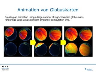 Creating an animation using a large number of high-resolution globe-maps
renderings takes up a significant amount of computation time.
Animation von Globuskarten
 