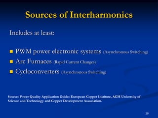 Sources of InterharmonicsIncludes at least:PWM power electronic systems (Asynchronous Switching)Arc Furnaces (Rapid Current Changes)Cycloconverters (Asynchronous Switching)29Source: Power Quality Application Guide: European Copper Institute, AGH University of Science and Technology and Copper Development Association.