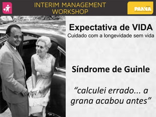 Síndrome de Guinle
“calculei errado... a
grana acabou antes”
Expectativa de VIDA
Cuidado com a longevidade sem vida
 
