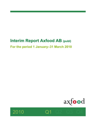 Interim Report Axfood AB (publ)
For the period 1 January–31 March 2010




 2010                Q1 Q2 Q3 Q4
 