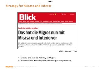 Blick, 30.06.2016
Strategy for Micasa and Interio
04.08.2016 | Seite 5Migros-Genossenschafts-Bund | MBI | Data Science
• Micasa and Interio will stay at Migros
• Interio stores will be operated by Migros cooperatives
 