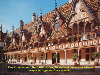 Este é o museu de L’Hotel Diêu, é uma jóia medieval com os seus telhados borgonheses geométricos e coloridos. 