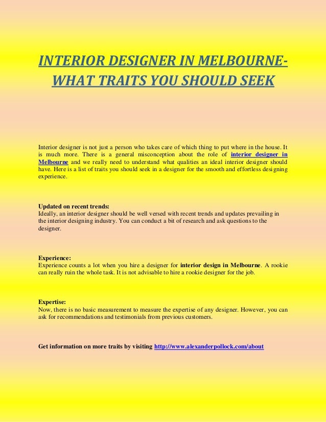 Interior Designer In Melbourne What Traits You Should Seek