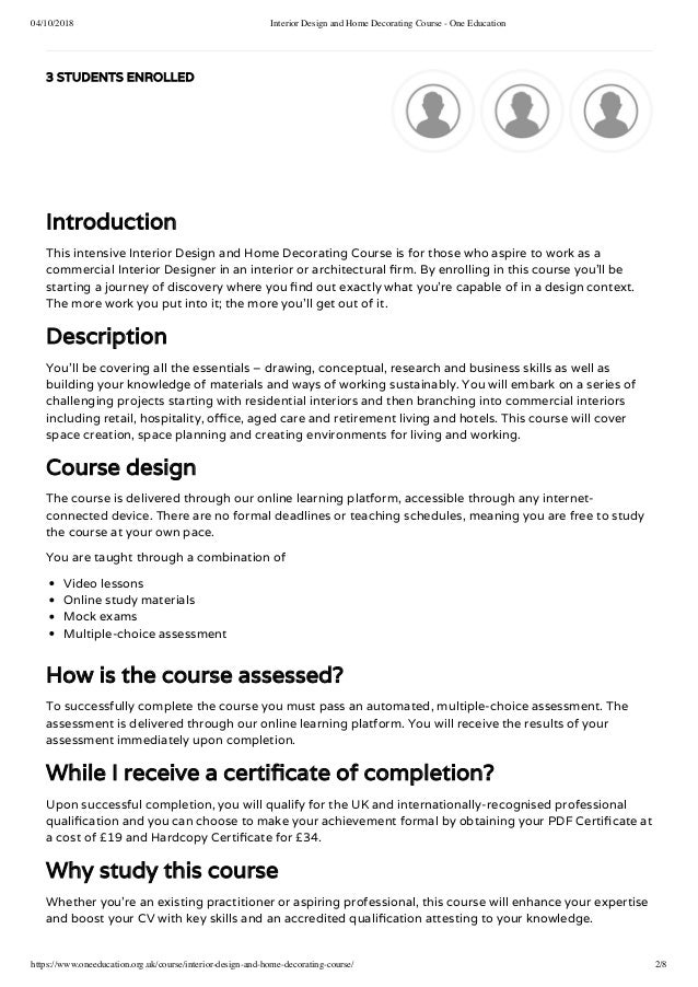 Interior Design And Home Decorating Course One Education