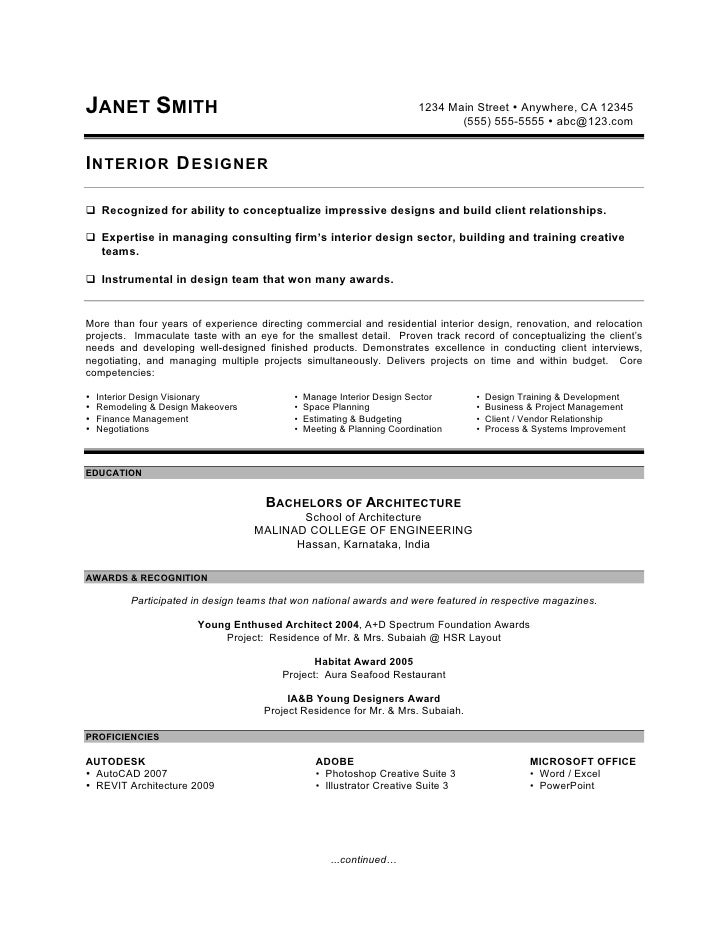 Resume for architecture firm