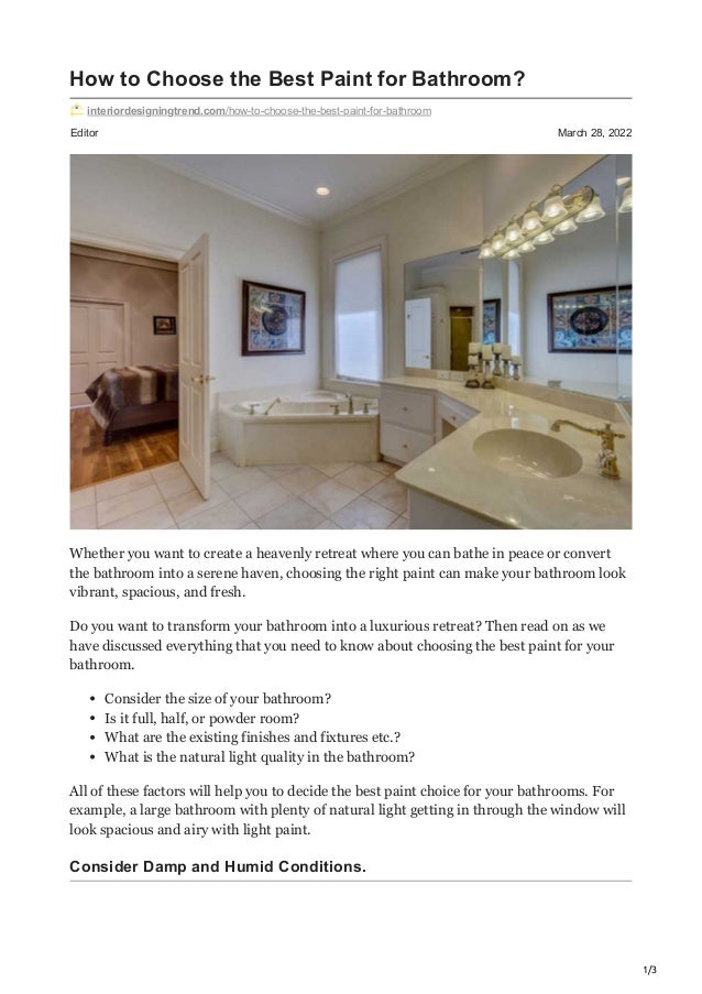 How to Choose the Best Paint for Bathroom?