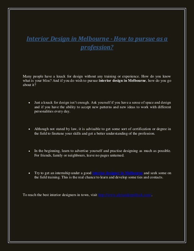 Interior Design In Melbourne How To Pursue As A Profession