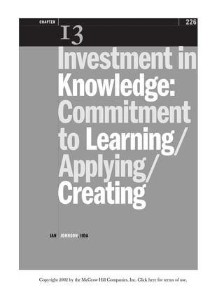 226
CHAPTER

Investmentin
Knowledge:
Commitment
toLearning/
Applying/
Creating
JAN JOHNSON, IIDA
Copyright 2002 by the McGraw-Hill Companies, Inc. Click here for terms of use.
 