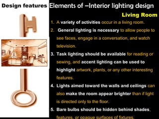 Elements of –Interior lighting designDesign features
Living Room
1. A variety of activities occur in a living room.
2. Gen...