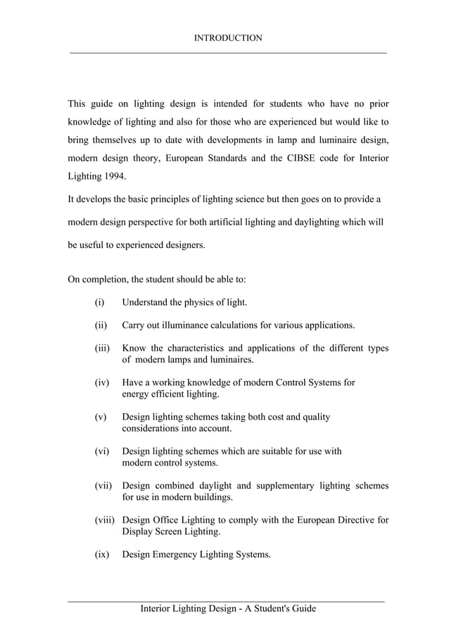 INTERIOR LIGHTING DESIGN A STUDENT'S GUIDE