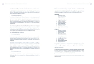 METODOLOGÍA PARA LA IDENTIFICACIÓN Y DESCRIPCIÓN DE PERFILES PROFESIONALES 49
En (Espina,2000) se pueden encontrar las capacidades a desarrollar en puestos técnicos de alto
nivel23
clasificados en dos grupos: tradicionales y emergentes. Siguiendo nuestro modelo con-
ceptual,se refieren a habilidades de tipo comportamiento que deberán integrarse con otras de
carácter técnico para generar competencias concretas.Las identificadas por Espina son:
Tradicionales:
1. Imaginación creativa
2. Integración y fiabilidad
3. Resolver problemas
4. Decidir por sí mismo
5. Integración organizativa
6. Cultura de empresa
7. Organización y dirección
8. Control y verificación
9. Observar regularidades
10. Controlar los riesgos
11. Apoyar intereses de empresa
Emergentes:
1. Capacidad de ejecución
2. Sensibilidad económica
3. Trabajo en equipo
4. Negociación y consenso
5. Autonomía en el trabajo
6. Hacer carrera profesional
7. Liderazgo hacia objetivos
8. Estrategia y planificación
9. Valorar anomalías
10. Aprovechar oportunidades
11. Iniciativa empresarial
Si se parte de las características de comportamiento de Career-Space, éstas se pueden
clasificar en tres grandes grupos (empresariales o de negocio, sociales, individuales):
Capacidades empresariales
Las capacidades empresariales se refieren a capacidades personales que tienen que ver
la situación personal en la empresa y con las actividades de ésta. Requieren no sólo el
conocimiento del negocio, sino habilidades tales como la orientación al cliente, el ase-
guramiento de calidad, o la inserción en el contexto laboral.
METODOLOGÍA PARA LA IDENTIFICACIÓN Y DESCRIPCIÓN DE PERFILES PROFESIONALES48
El perfil que se especifica en cada ficha dentro de nuestro trabajo se relaciona con una
o más áreas de las dieciocho consideradas en CS. En general un perfil estará inmerso en
un BJA, aunque tendrá vínculos con otras áreas. En este apartado que se describe, se
relacionan todas las BJA conectadas con el perfil objeto de estudio, distinguiéndose
cuando sea necesario el grado de conexión.
2. Competencia profesional
La competencia profesional del perfil hace referencia al conjunto de habilidades
que caracterizan y singularizan a los profesionales que tienen este perfil. En este
apartado se debe describir lo que se espera que haga técnicamente y las funciones
de este profesional. Se completa este apartado con la descripción de su entorno de
trabajo, mediante la enumeración de las áreas técnicas y las áreas funcionales que
le configuran.
Este apartado es la definición nuclear del perfil profesional: qué hace y para qué vale. En
algunos procesos de selección es esta la única información que se maneja para definir
el puesto de trabajo. Sin embargo, para conocer mejor los aspectos operativos acerca de
cómo se desarrolla el perfil y la posible calidad de un profesional para cubrir el perfil, es
preciso aportar más información, que se describe en los siguientes puntos.
B. CAPACIDADES REQUERIDAS
3. Capacidades técnicas
Las características que mejor singularizan un perfil profesional son las capacidades téc-
nicas que requieren las competencias profesionales del perfil. Son un conjunto de cono-
cimientos y habilidades técnicas que sustentan las funciones que debe desempeñar el
profesional.
Inicialmente se han considerado las incluidas por CS en su descripción de perfiles, las
denominadas technical skills y catalogadas en el documento Generic ICT skills profiles
(Career-Space, 2001c), aunque en el desarrollo del presente trabajo hemos descubier-
to que establecer un catálogo de capacidades técnicas puede ser un procedimiento
poco eficaz, dada la especificidad de las actividades que cada uno de los perfiles ha de
desarrollar, lo que impide la creación de un catálogo útil de actividades comunes a los
perfiles.
4. Capacidades personales
Las capacidades personales hacen mención a aquellas características no técnicas que la
persona que ocupa el perfil profesional debe cumplir para llevar a cabo su función de
forma exitosa.
23 En (Espina, 2000) se refieren a capacidades a desarrollar por el ingeniero. Creemos, no obstante, que son aplicables a todos los
perfiles técnicos superiores.
 