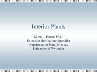 Interior Plants Karen L. Panter, Ph.D. Extension Horticulture Specialist Department of Plant Sciences University of Wyoming 