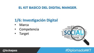 EL KIT BASICO DEL DIGITAL MANGER. 
#FormaciónEBusiness 
1/6: 
Inves0gación 
Digital 
• Marca 
• Competencia 
• Target 
 